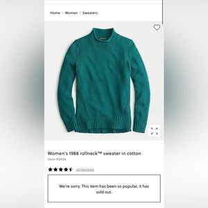 J.Crew 1988 Cotton Rollneck Sweater in Hunter Green